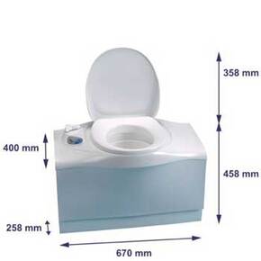 Our price INCLUDES THE ACCESS DOOR  This new series Thetford C-402c cassette toilet has a waste holding tank with wheels and a retractable handle to allow ease of handling. It also has an advanced level indicator display which shows the levels in the wast