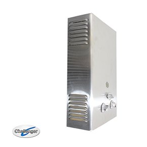 Challenger 6L Califont CE LPG Water Heater – Stainless Steel Cover The Challenger 6L Gas Water Heater Stainless Steel Cover provides instantaneous hot water for domestic, marine, recreational vehicle, camping, farming and agricultural applications.  These