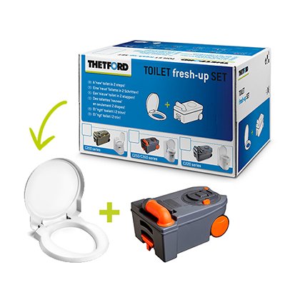The Toilet fresh-up Set is an easy and economic way to make a used Cassette Toilet as good as new. The set includes a new waste-holding tank and a new toilet seat. You can also purchase this set if you are looking to buy an additional waste-holding tank a