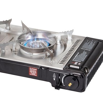 Perfect for camping or at home, this Portable Butane Double Stove has a stainless steel cooktop and a convenient carry case.  With a total output of 17,000 BTUs of cooking power and a rotary piezo ignition, this Portable Butane Stove is a great choice for